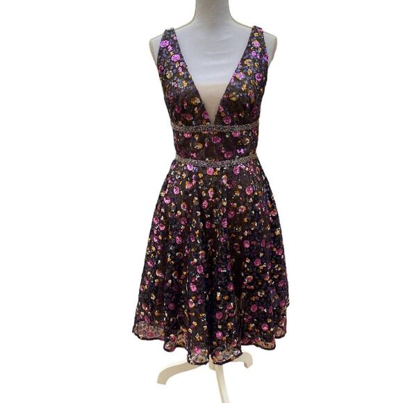 Bronx And Banco Barbara Flared Dress Purple Sequin Women's Size 6 - Picture 2 of 8